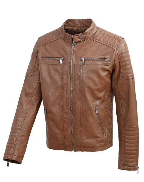 Veste en Cuir d'Agneau Lester cognac