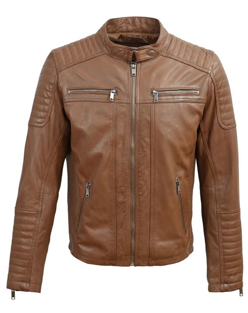 Veste en Cuir d'Agneau Lester cognac