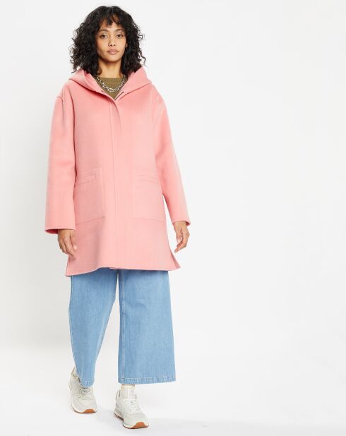 Manteau 100% Laine Charlotte rose