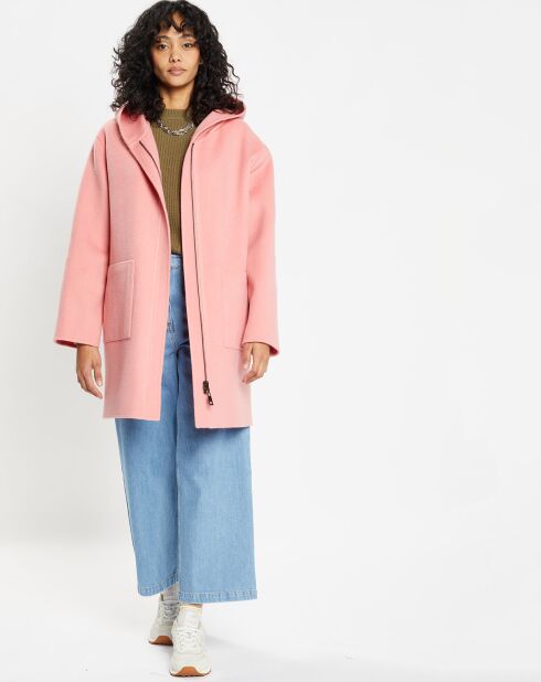 Manteau 100% Laine Charlotte rose