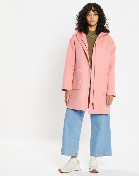 Manteau 100% Laine Charlotte rose