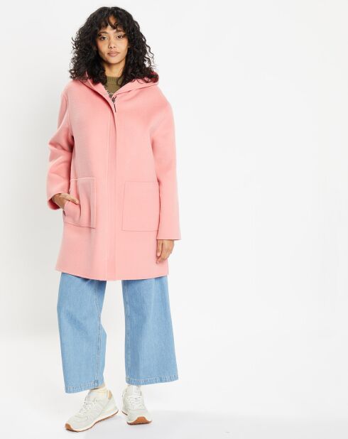 Manteau 100% Laine Charlotte rose