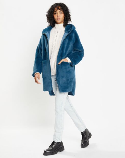 Manteau en Fausse Fourrure Avi bleu