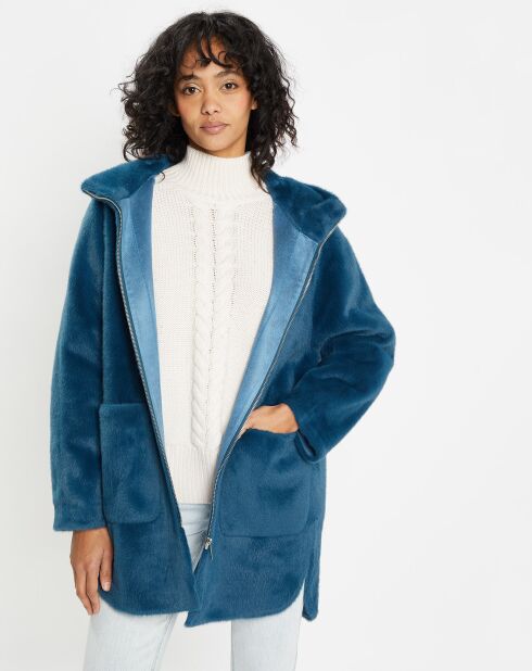 Manteau en Fausse Fourrure Avi bleu