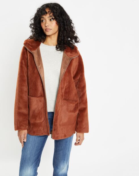 Manteau réversible en Fausse Fourrure Mia terracota