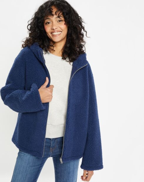 Blouson réversible en Fausse Fourrure Short Hood indigo