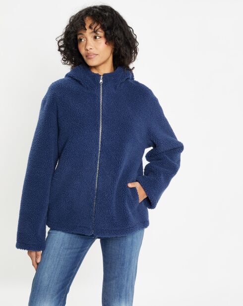 Blouson réversible en Fausse Fourrure Short Hood indigo