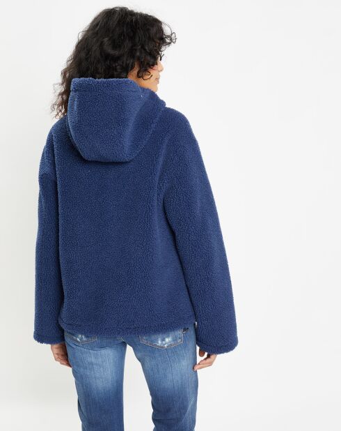 Blouson réversible en Fausse Fourrure Short Hood indigo