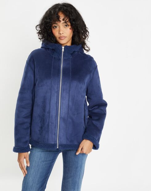 Blouson réversible en Fausse Fourrure Short Hood indigo