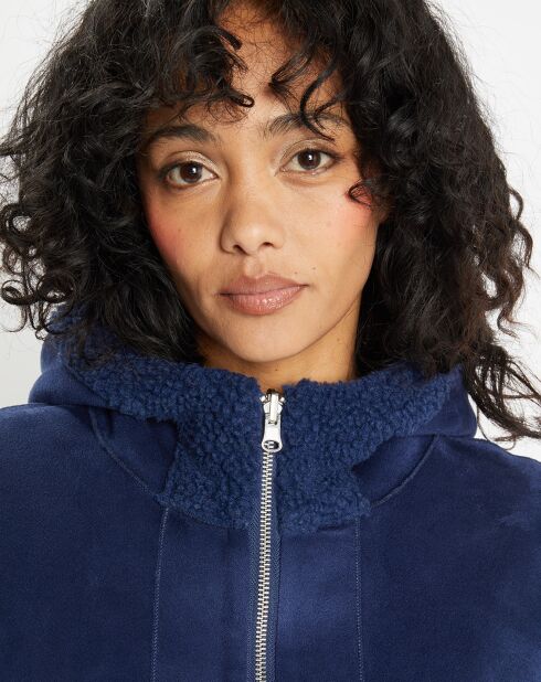 Blouson réversible en Fausse Fourrure Short Hood indigo