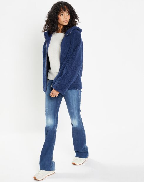 Blouson réversible en Fausse Fourrure Short Hood indigo