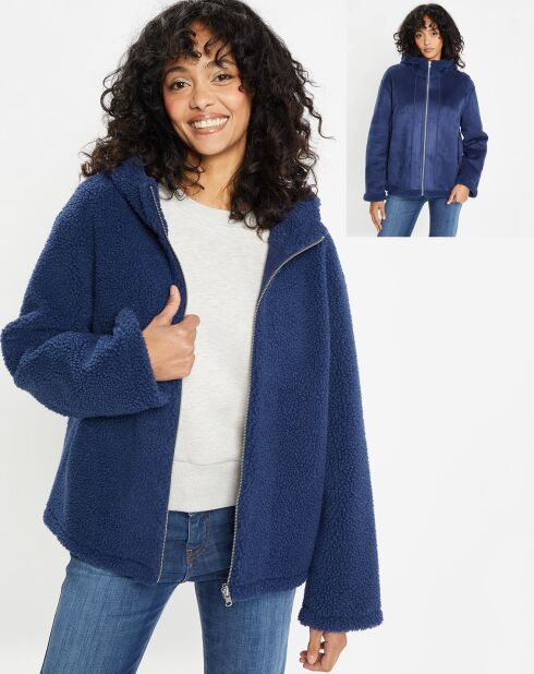 Blouson réversible en Fausse Fourrure Short Hood indigo
