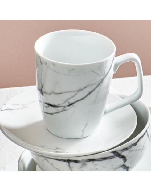 4 Bols en Porcelaine marble Stone marbré blanc/noir - 18x6x0 cm