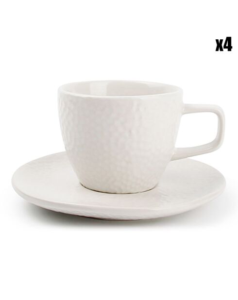 4 Tasses à moka et soucoupes Mielo blanches - 9x5x6.5 cm