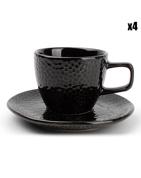 4 Tasses à moka et soucoupes Mielo noires - 9x5x6.5 cm