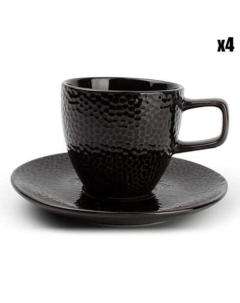 4 Tasses et soucoupes Mielo noires - 11x7x8 cm