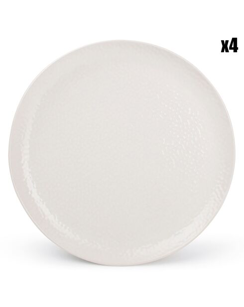 4 Assiettes plates Mielo blanches - 20.5x2x20.5 cm