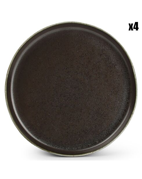 4 Assiettes dessert en Porcelaine ebony Studio Urban brun - 22x2.5x22 cm