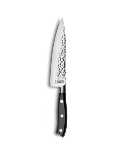 Couteau de chef martelé avec protection de lame Carbon noir - 25x3x3 cm