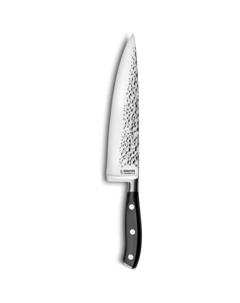 Couteau de chef martelé avec protection de lame Carbon noir - 35x4x5 cm