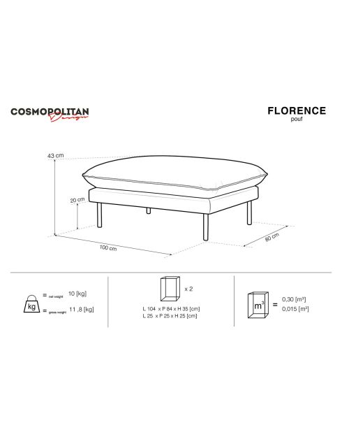 Défectueux - Pouf en Velours Florence gris clair - 100x80x43 cm