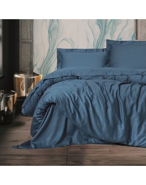 Parure housse de couette en satin  coton Elegant bleue