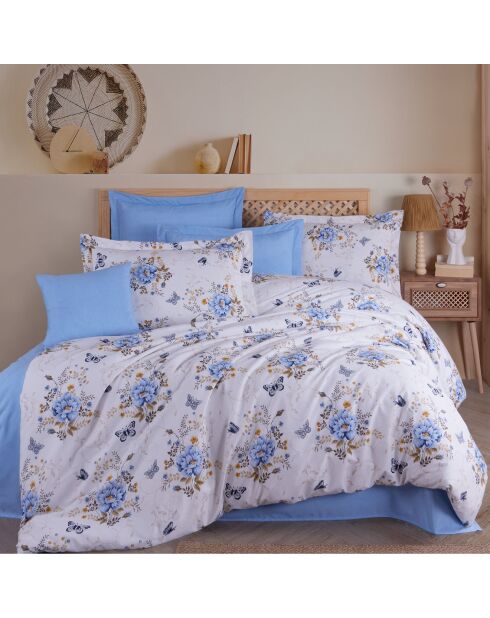 Parure housse de couette Aylin bleu/blanc/marron