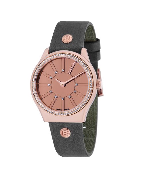 Montre Femme en Cuir & cristaux Swarovski Adria gris foncé