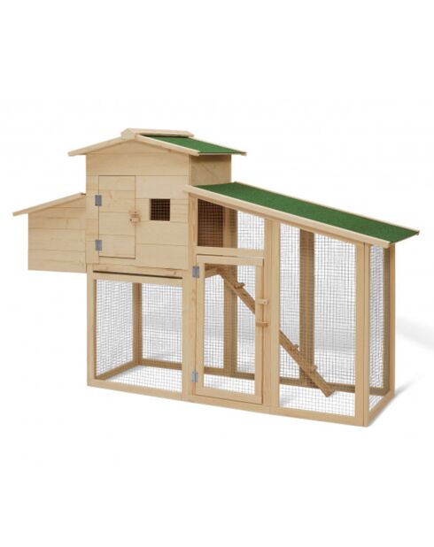 Poulailler en bois Gelina avec pondoir intégré - 3 poules bois/vert