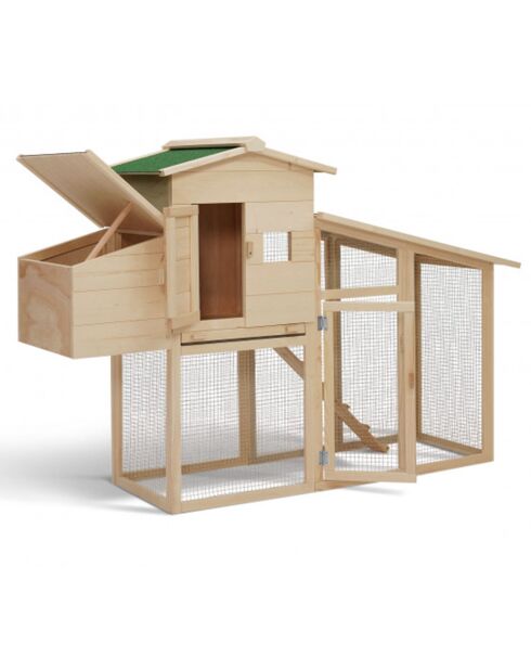 Poulailler en bois Gelina avec pondoir intégré - 3 poules bois/vert