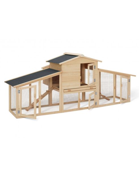 Poulailler clapier XXL avec pondoir - 6 poules bois/gris