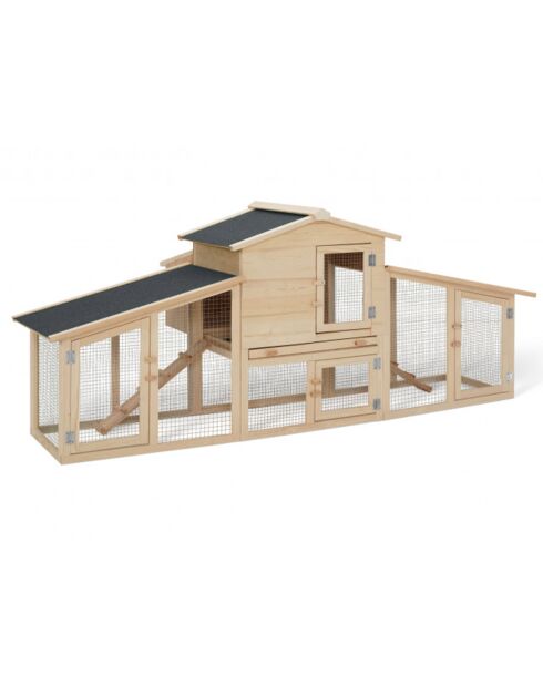 Poulailler clapier XXL avec pondoir - 6 poules bois/gris