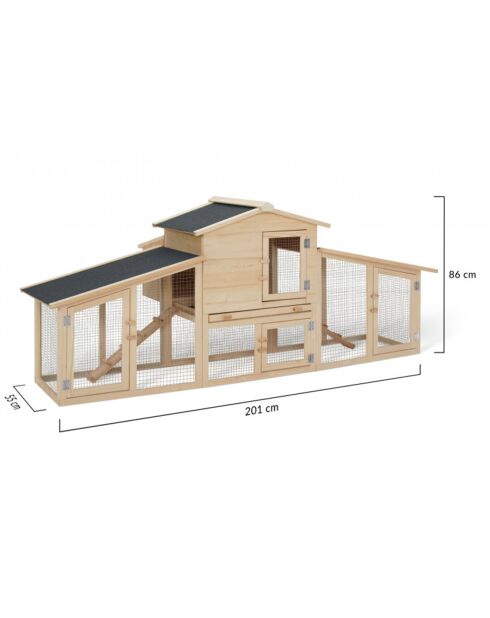 Poulailler clapier XXL avec pondoir - 6 poules bois/gris