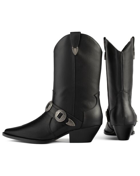 Boots Santiags en Cuir Cast In Steel noires - Talon 4 cm