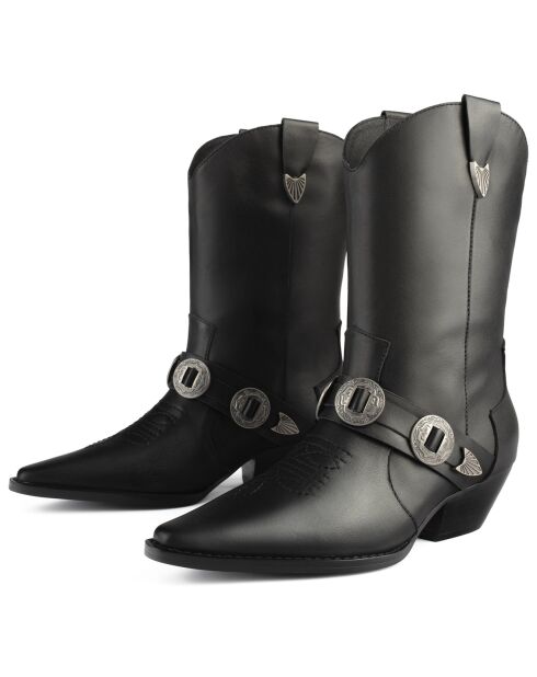 Boots Santiags en Cuir Cast In Steel noires - Talon 4 cm