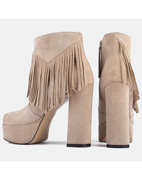 Bottines en Velours de Cuir Crazy In The Night beiges - Talon 12 cm