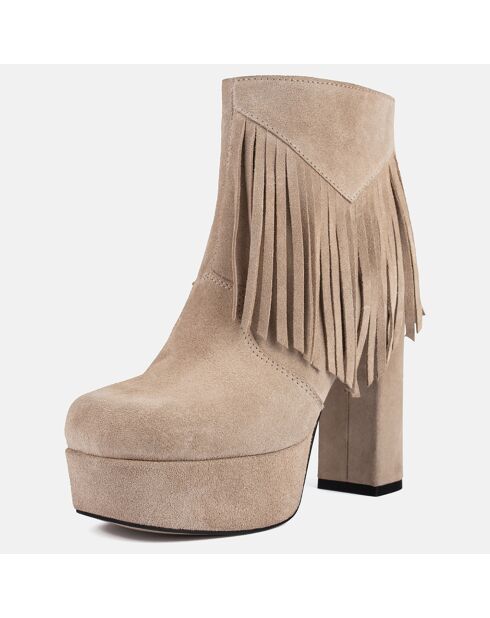 Bottines en Velours de Cuir Crazy In The Night beiges - Talon 12 cm