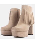 Bottines en Velours de Cuir Crazy In The Night beiges - Talon 12 cm