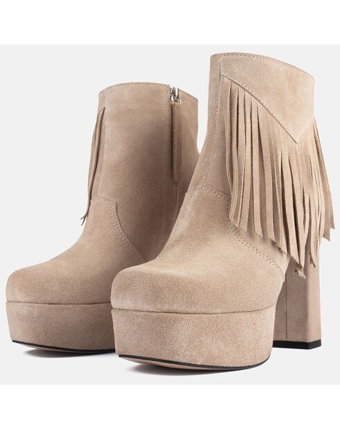Bottines en Velours de Cuir Crazy In The Night beiges - Talon 12 cm