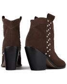 Electric Feel Bruine fluwelen leren enkellaarzen met hak van 9 cm