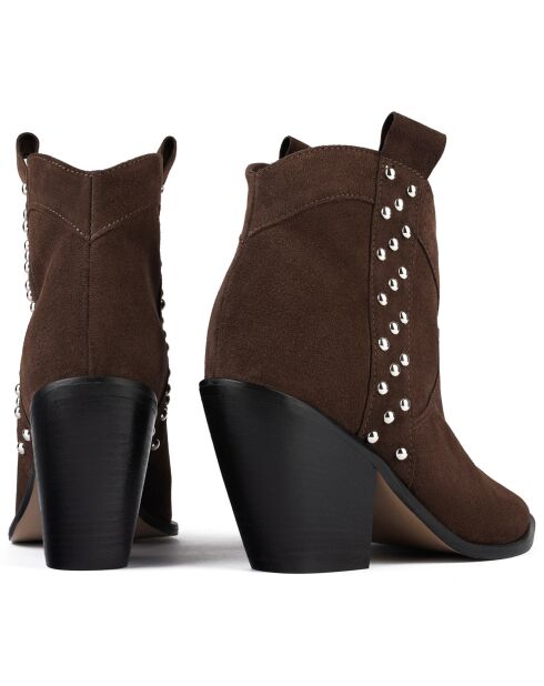 Bottines en Velours de Cuir Electric Feel marron - Talon 9 cm