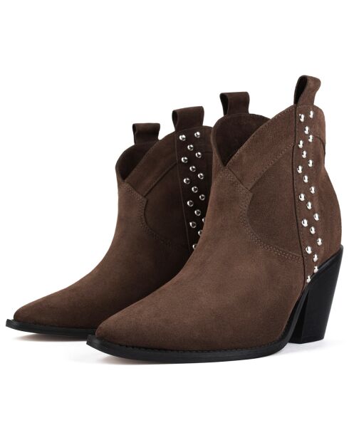 Bottines en Velours de Cuir Electric Feel marron - Talon 9 cm