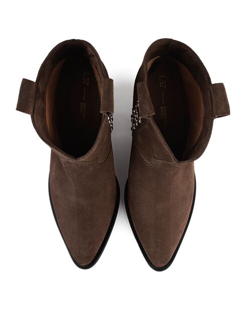 Bottines en Velours de Cuir Electric Feel marron - Talon 9 cm