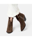 Electric Feel Bruine fluwelen leren enkellaarzen met hak van 9 cm