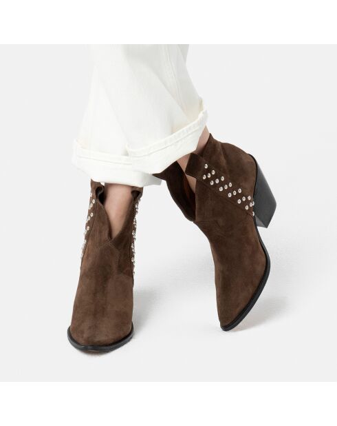 Bottines en Velours de Cuir Electric Feel marron - Talon 9 cm