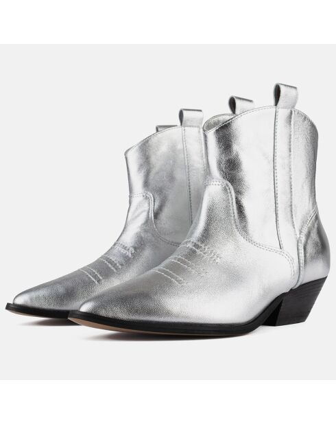 Boots en Cuir Glitch argentées - Talon 4 cm
