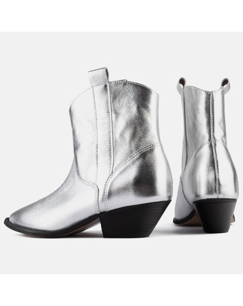 Boots en Cuir Glitch argentées - Talon 4 cm