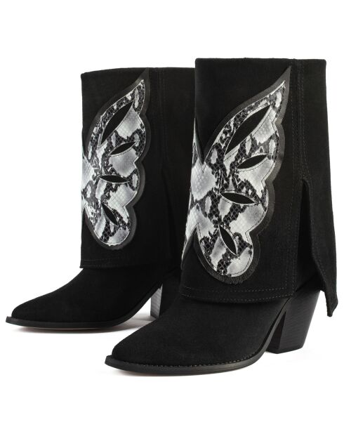 Hundred Dollar Bill schwarze Lederstiefel aus Samt - 8 cm Absatz