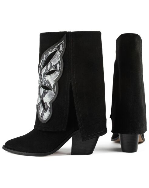 Hundred Dollar Bill schwarze Lederstiefel aus Samt - 8 cm Absatz