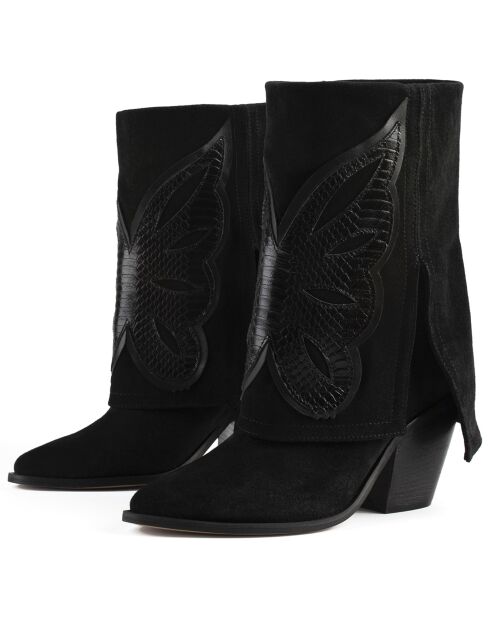 Bottines en Velours de Cuir Hundred Dollar Bill noires - Talon 8 cm